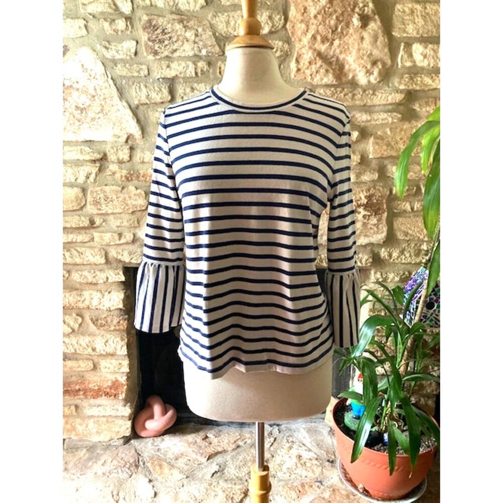 A Loves A - Navy & Cream Striped Bell Sleeve Top - Large